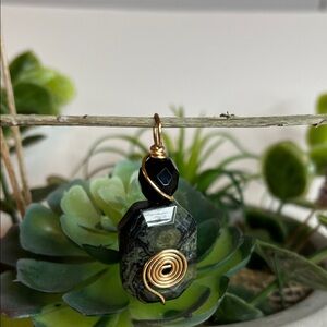 Kambaba Jasper Wire Wrapped Gold Swirl Pendant